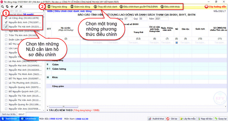 Hướng dẫn điều chỉnh mức đóng BHXH trên phần mềm EFY-eBHXH