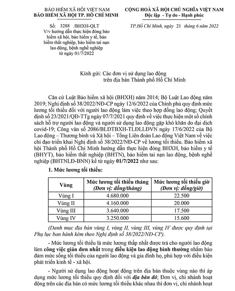 Bảo hiểm xã hội TP. Hồ Chí Minh hướng dẫn điều chỉnh mức đóng BHXH, BHYT từ 1/7/2022