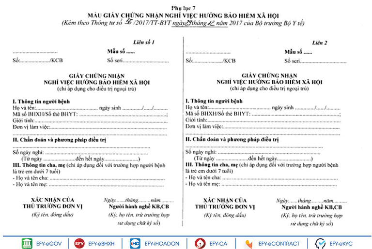 Mẫu giấy chứng nhận nghỉ việc hưởng BHXH tại phụ lục của Thông tư số 56/2017/TT-BYT