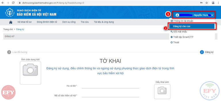 Đăng ký tài khoản VssID cho con
