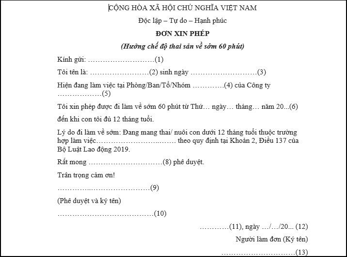 Mẫu đơn xin về sớm chế độ thai sản