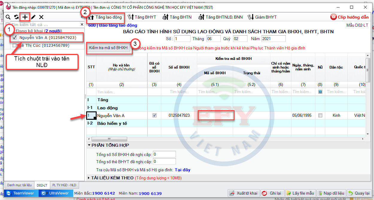 Hướng dẫn kê khai hồ sơ báo tăng lao động mới nhất trên phần mềm EFY- eBHXH