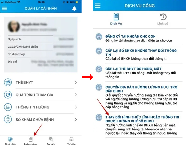 Thủ tục thay đổi hình thức lĩnh, nơi nhận tiền BHXH hoặc thông tin người hưởng chế độ BHXH